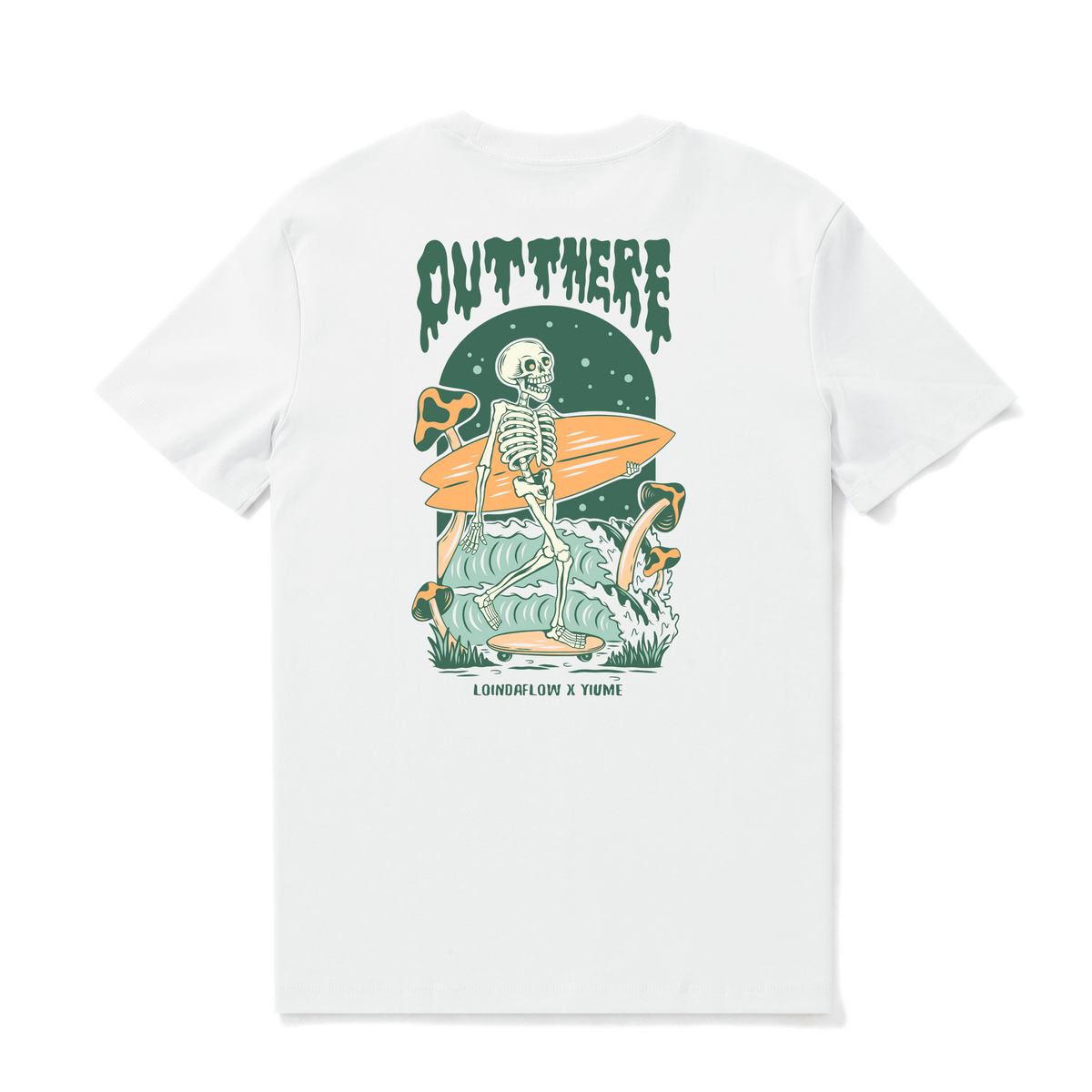 Hawaiian Tee For Men Out There☠️ 🌊BY LOINDAFLOW Tee Crew Neck 100% Cotton - WHITE By Laihha Organna