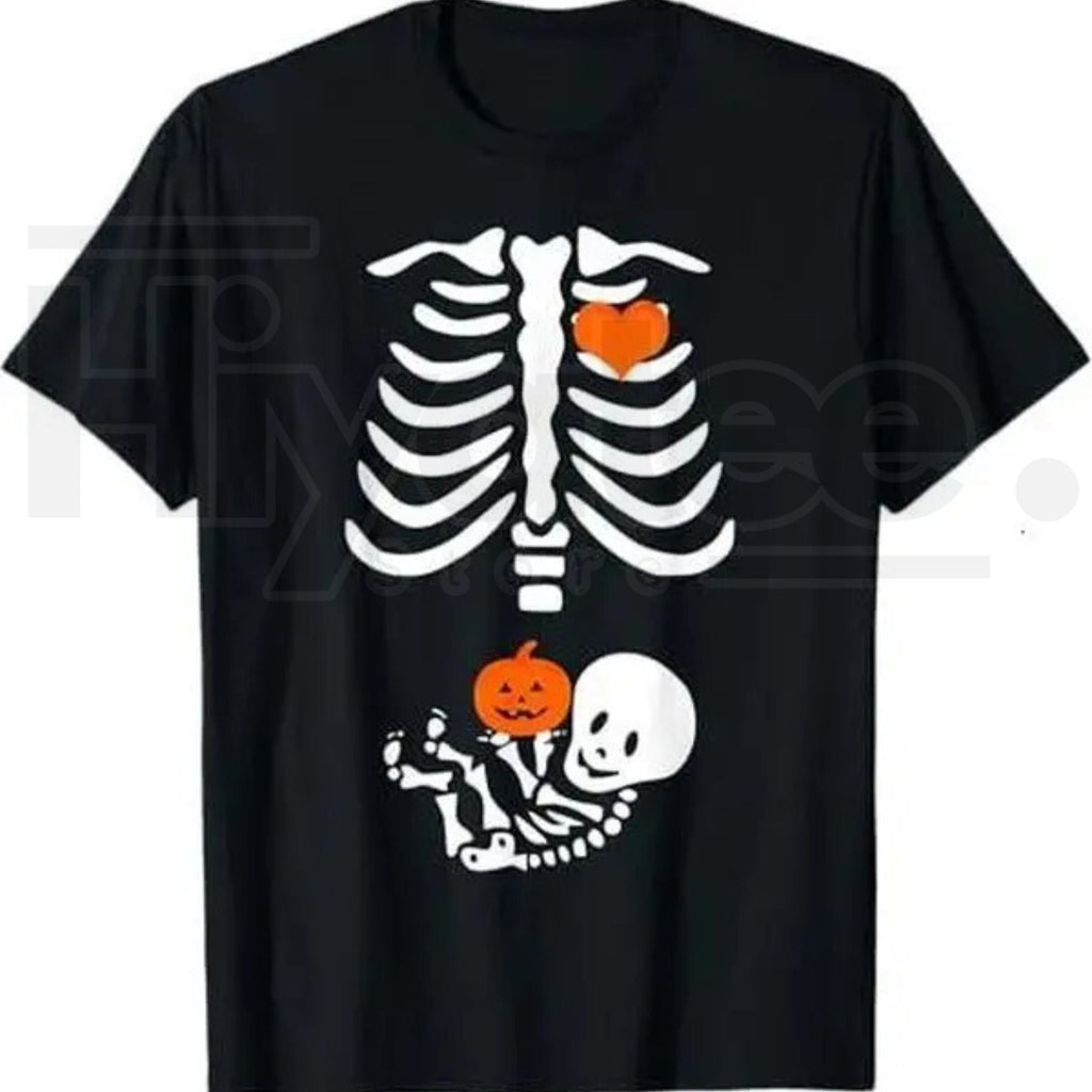 Skeleton Baby Rib Cage Maternity T-Shirt – Funny Halloween Pregnant Pumpkin Graphic Tee