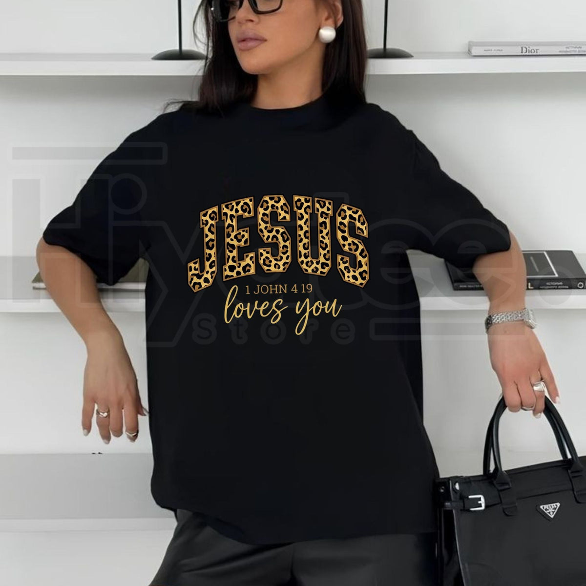 Cheetah Print Jesus Christian T-Shirt – Trendy Bible Verse Faith Crewneck