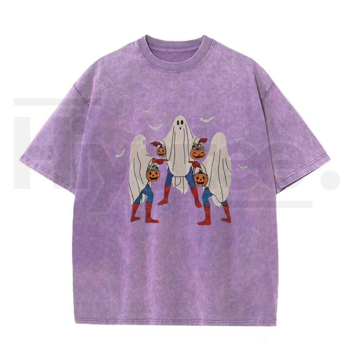 Meme Bedsheet Ghost Pumpkin Bucket Halloween T-Shirt – Vintage Washed Grunge Streetwear Cotton Tee