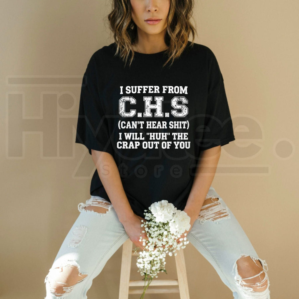 Funny Hearing Humor T-Shirt – Sarcastic "Huh?" Quote Distressed Graphic Tee