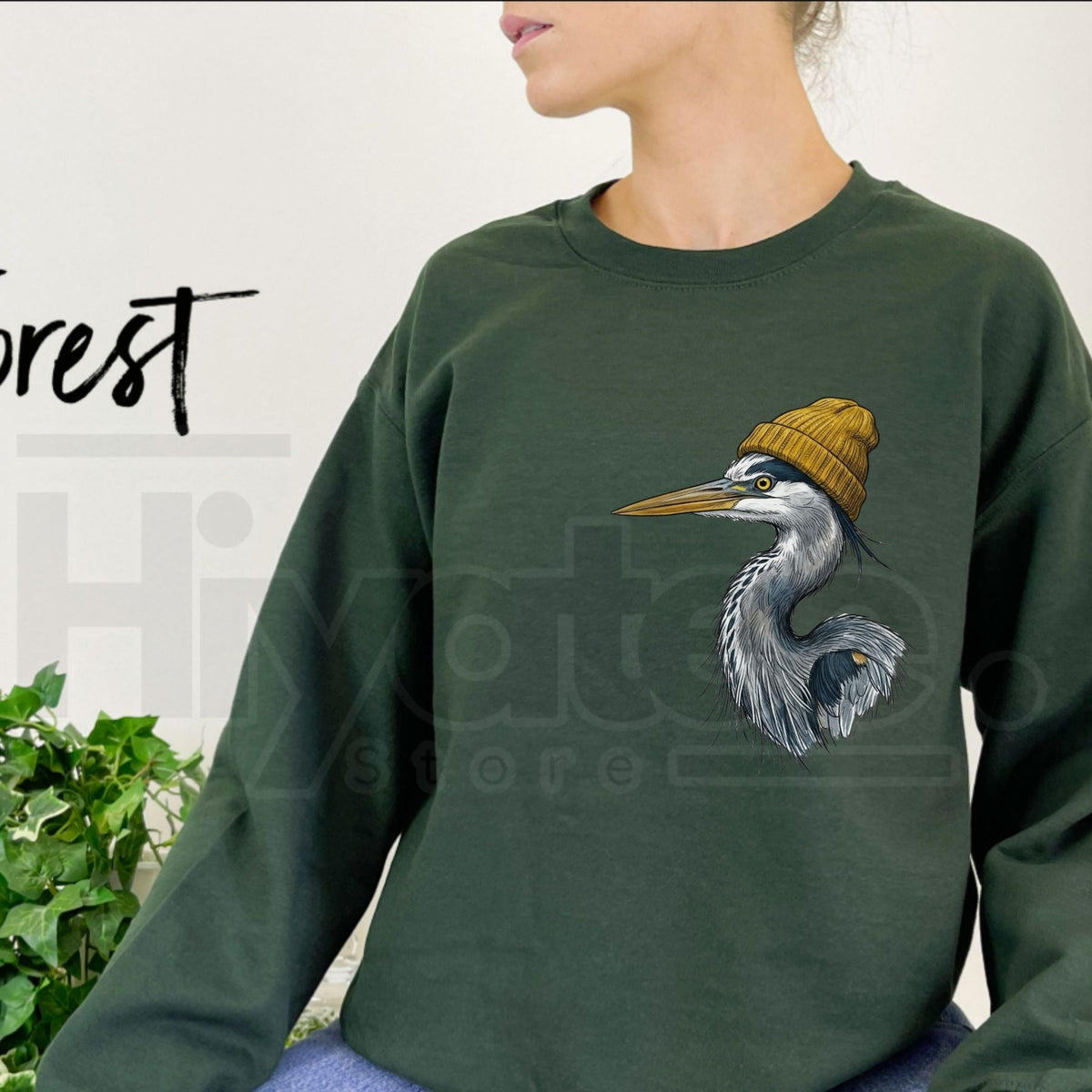 Retro 90s Great Blue Heron In Beanie Sweatshirt, Vintage Birdwatching Graphic Pullover