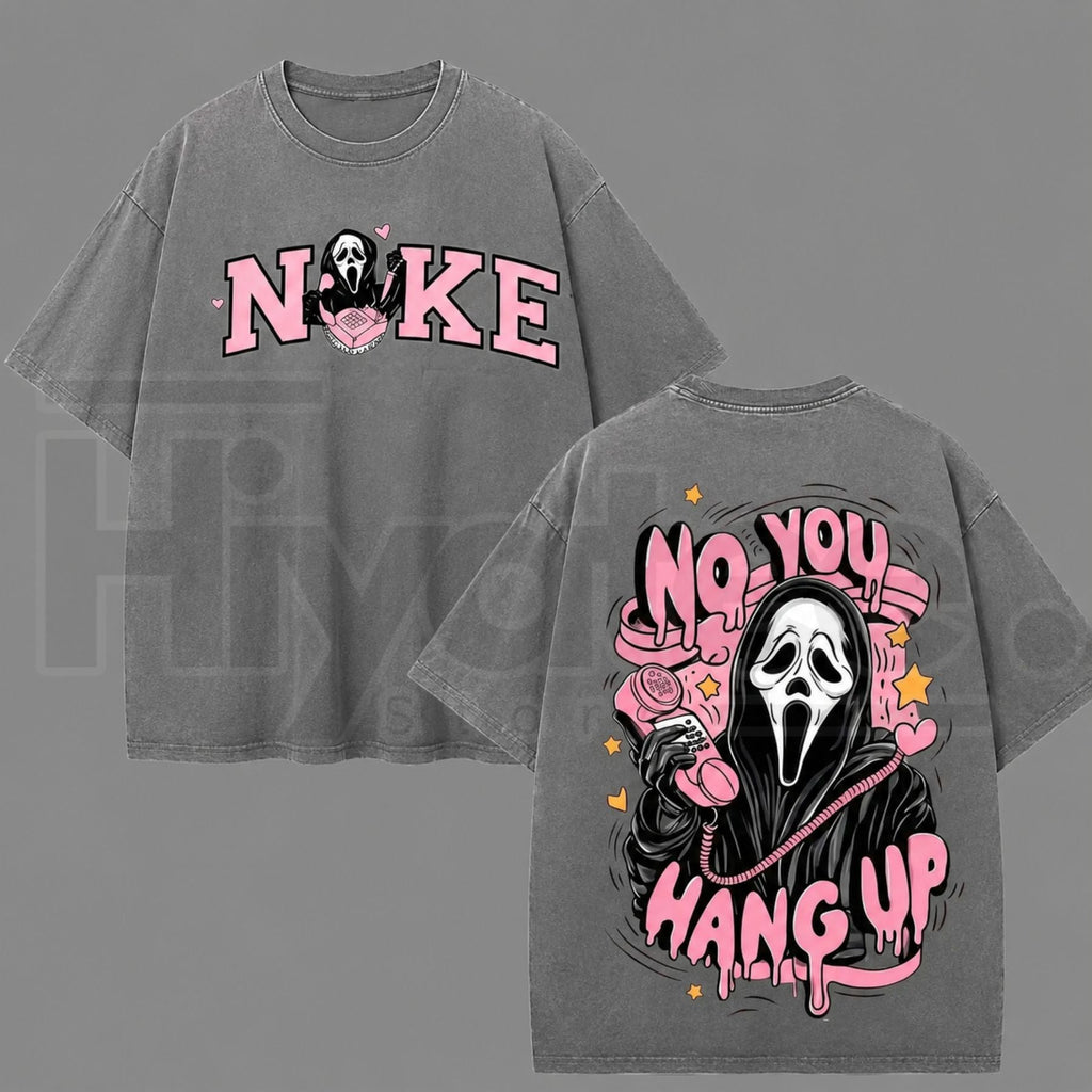 No You Hang Up Ghost Vintage Acid Wash Graphic Tee