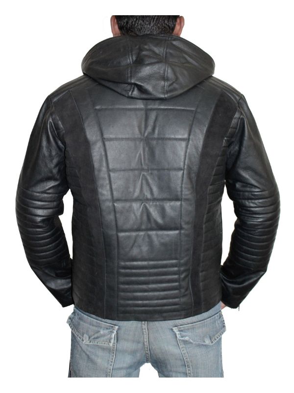 Mortal Men's Black Leather Jacket with Hood