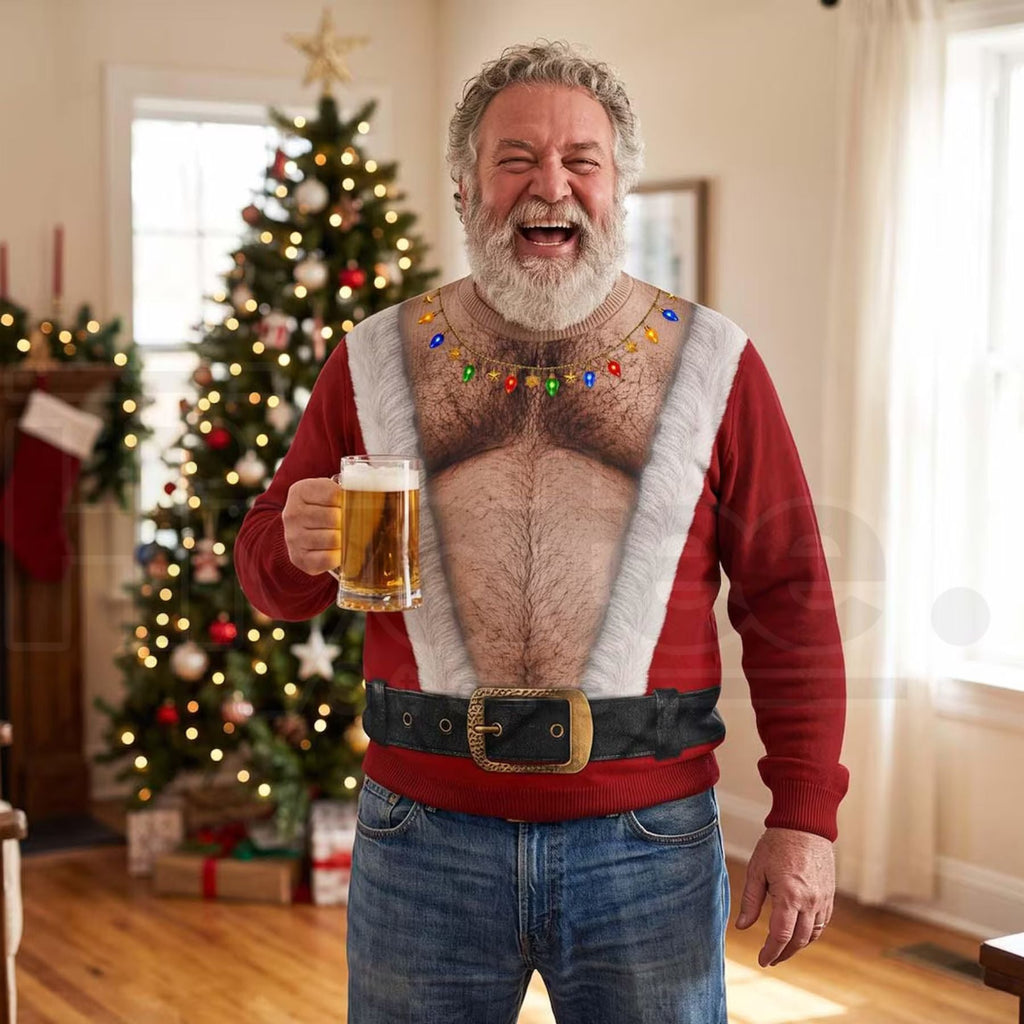 Funny Santa Abs Ugly Sweater – Hilarious Novelty Christmas Pullover for Men & Women, Unisex Holiday Gag Gift