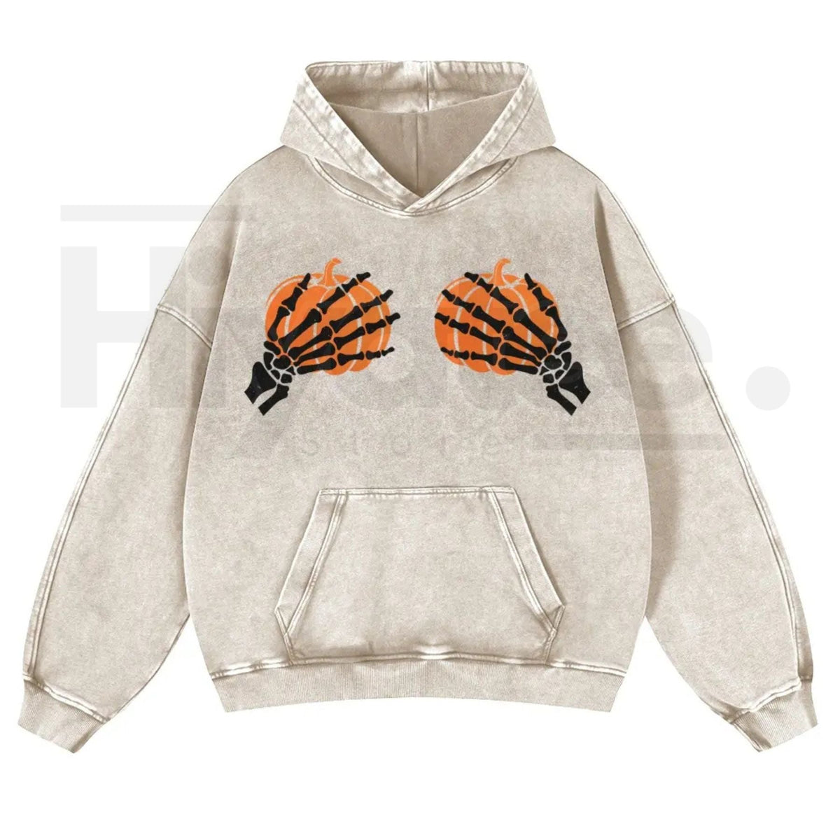 Skeleton Hands Holding Pumpkin Hoodie – Playful Gothic Halloween Aesthetic