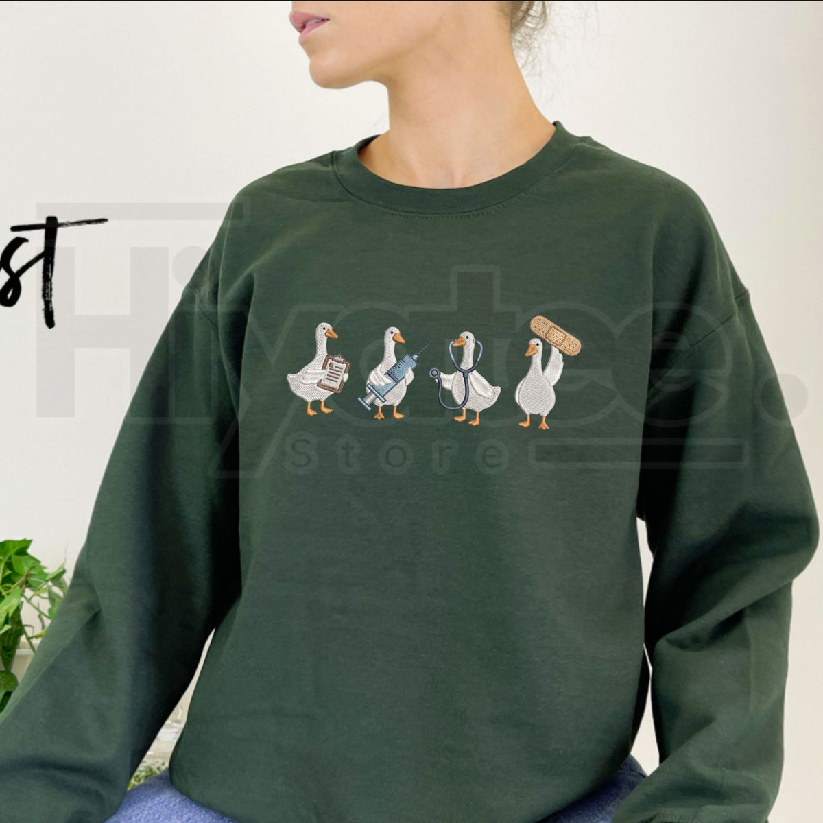 Embroidered Medical Duck Sweatshirt – Cute Nurse Duck Crewneck, Funny Healthcare Worker & Nursing Student Gift