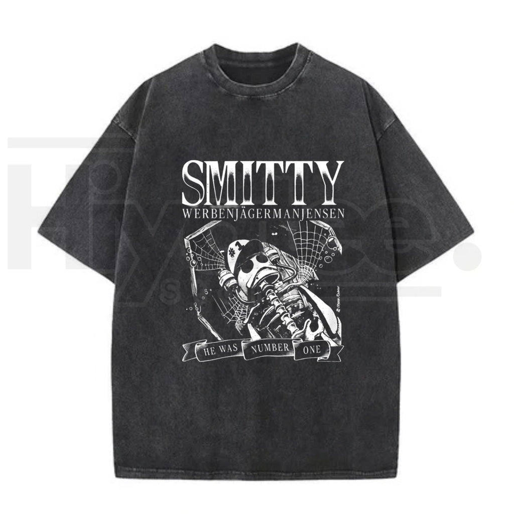 Grunge Bone Art Number One Graphic T-Shirt – Vintage Washed Y2K Streetwear Tee for Men & Women