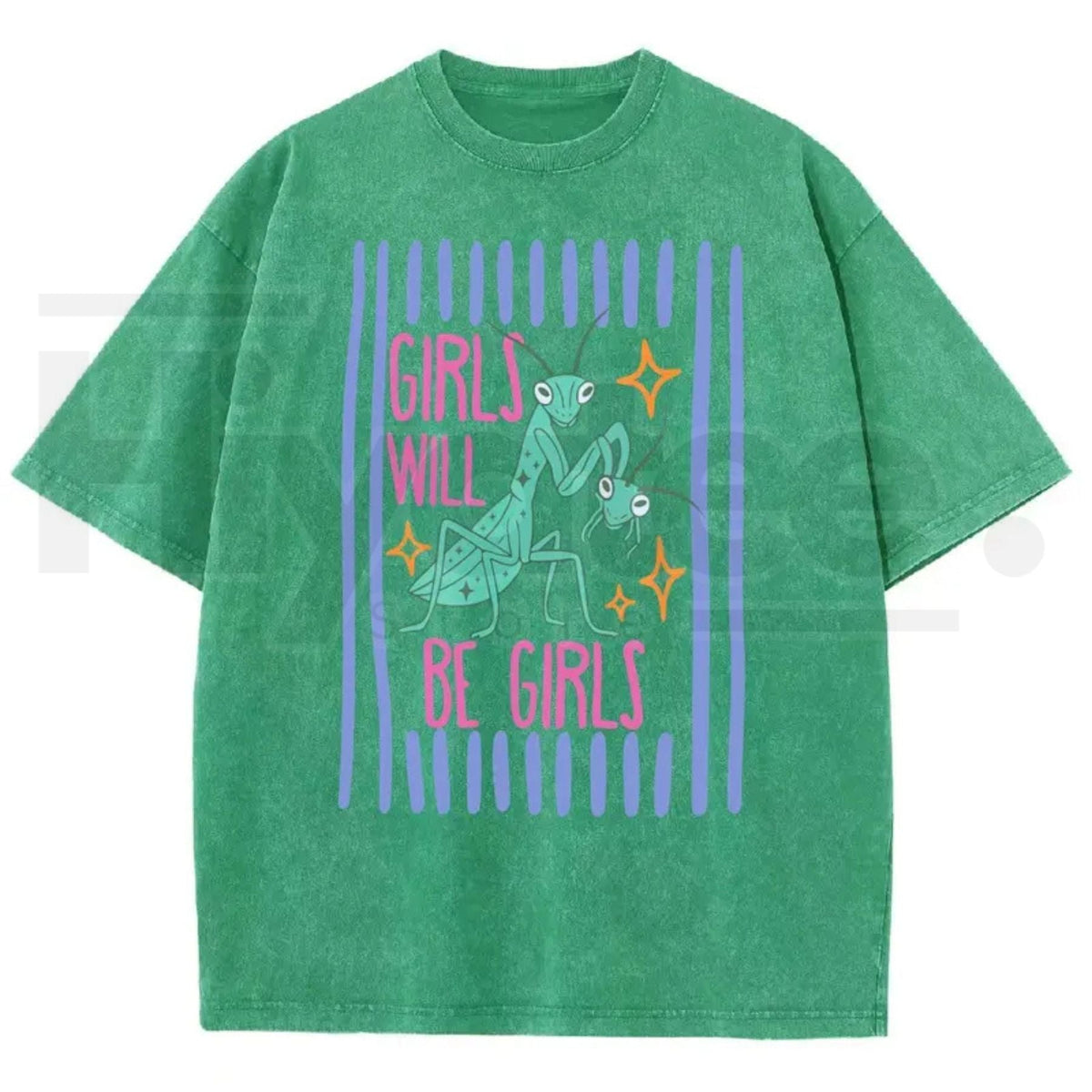 Girls Will Be Girls Mantis T-Shirt – Funny Bug Feminist Washed Graphic Tee