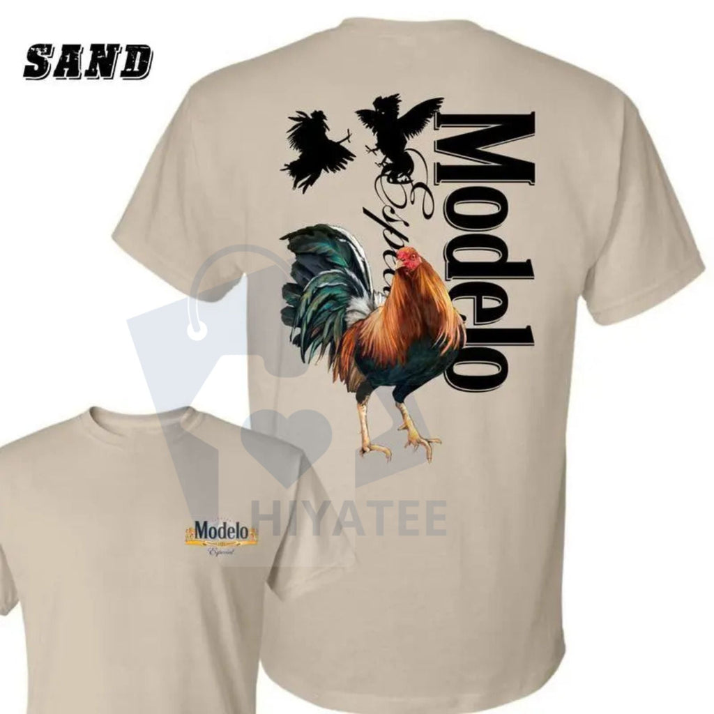 Modelo Rooster T-Shirt – Bold Fighting Cocks Graphic for Beer & Fiesta Enthusiasts
