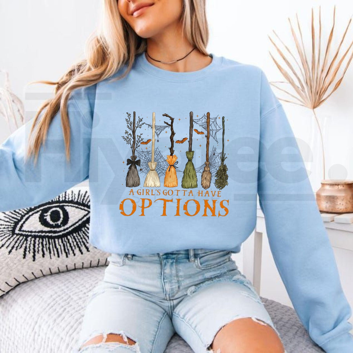 A Girl Gotta Have Options Retro Halloween Y2k Graphic Sweatshirt, Witches Halloween Spooky Season Feeling Witchy Pullover
