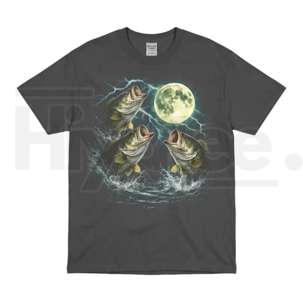 Bass Fish Moon 90s Vintage Graphic T-Shirt – Retro Largemouth Bass Fishing Tee