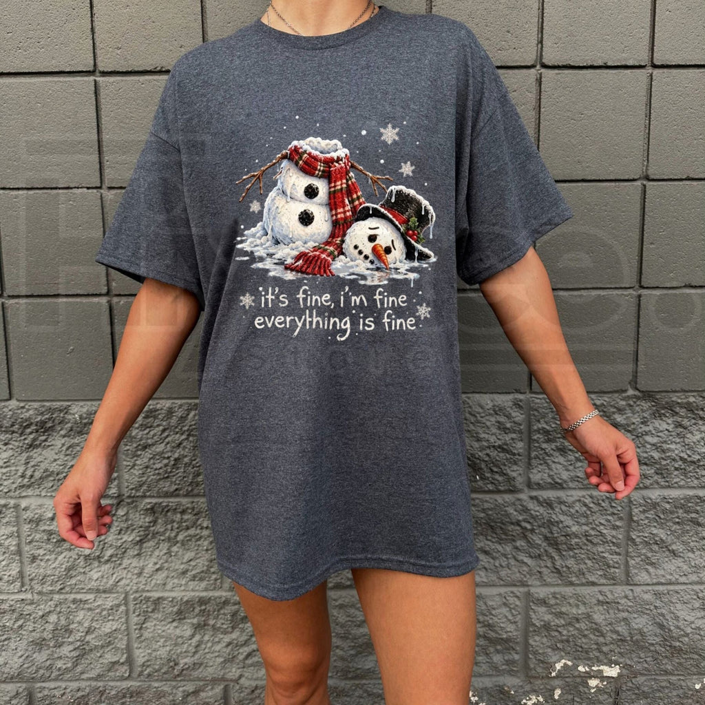 It's Fine I'm Fine Everything's Fine Snowman T-Shirt – Funny Melting Snowman Holiday Graphic Tee