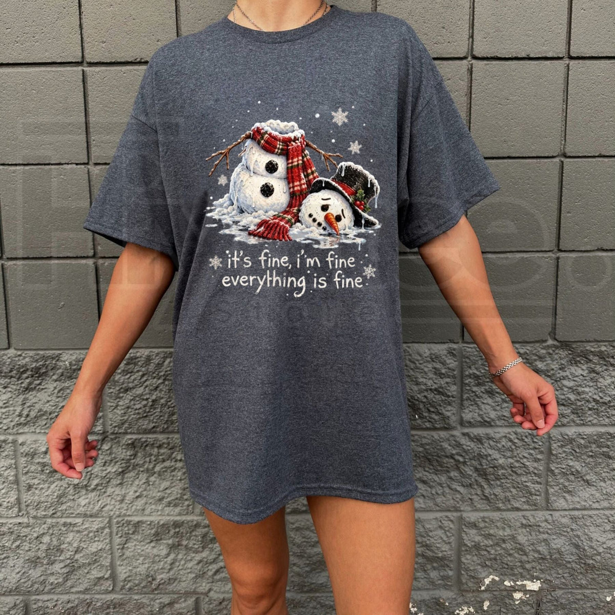 It's Fine I'm Fine Everything's Fine Snowman T-Shirt – Funny Melting Snowman Holiday Graphic Tee