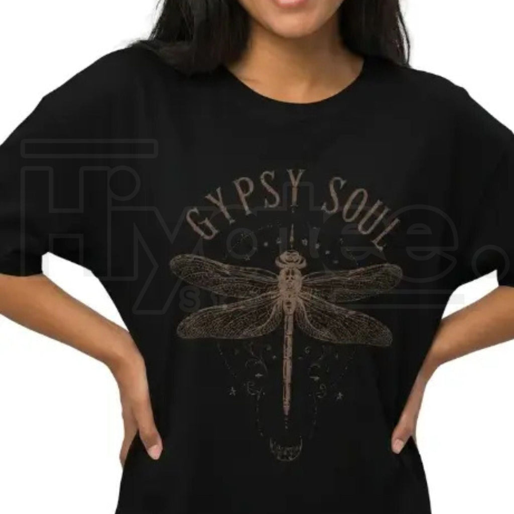 Boho Dragonfly Shirt Women Gypsy Soul Graphic Tee – Vintage Mystical Top