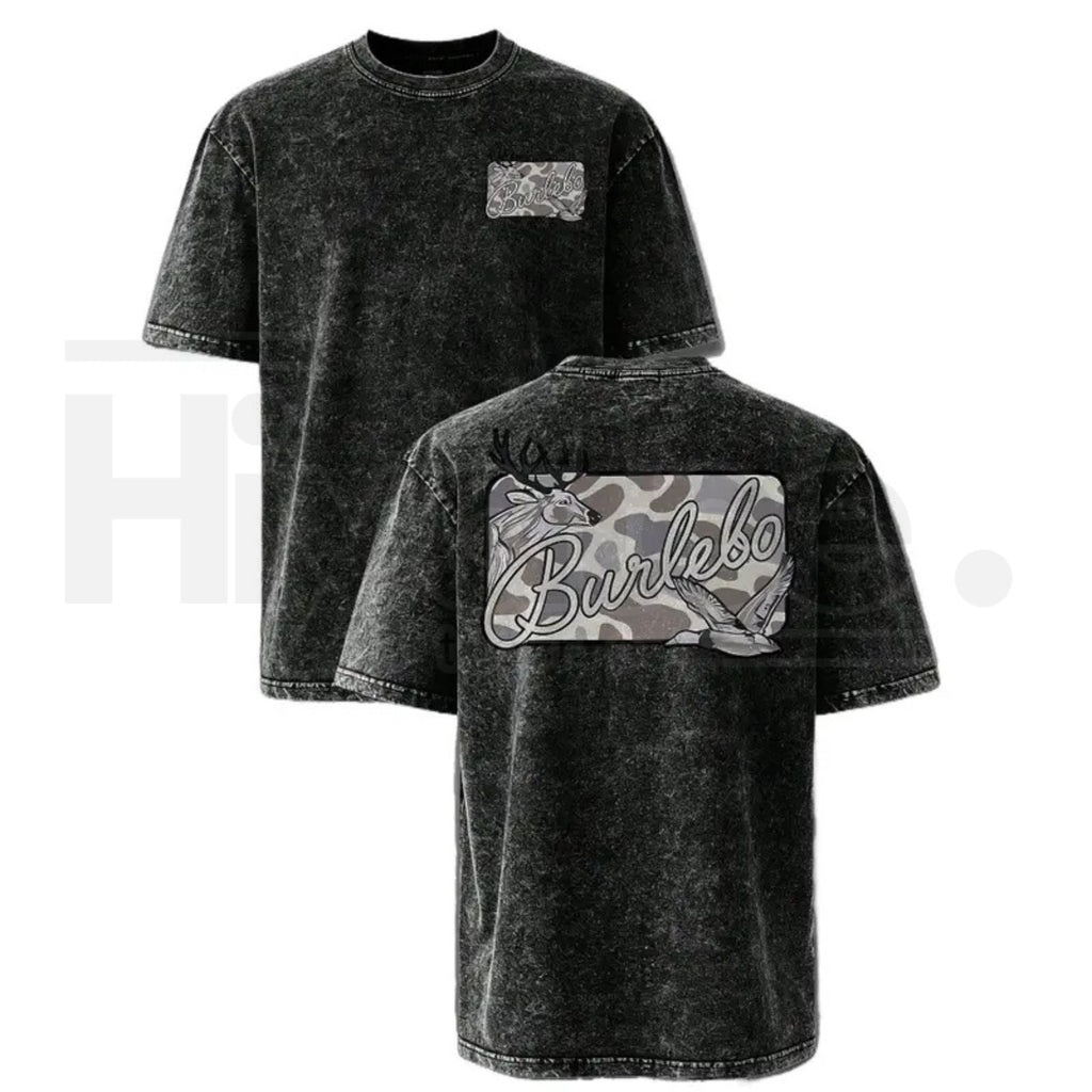 Deer & Mallard Duck Camo Vintage Washed T-Shirt – Oversized Hunting Graphic Tee