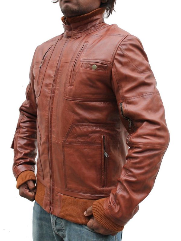 Men's Brown Leather Biker Jacket