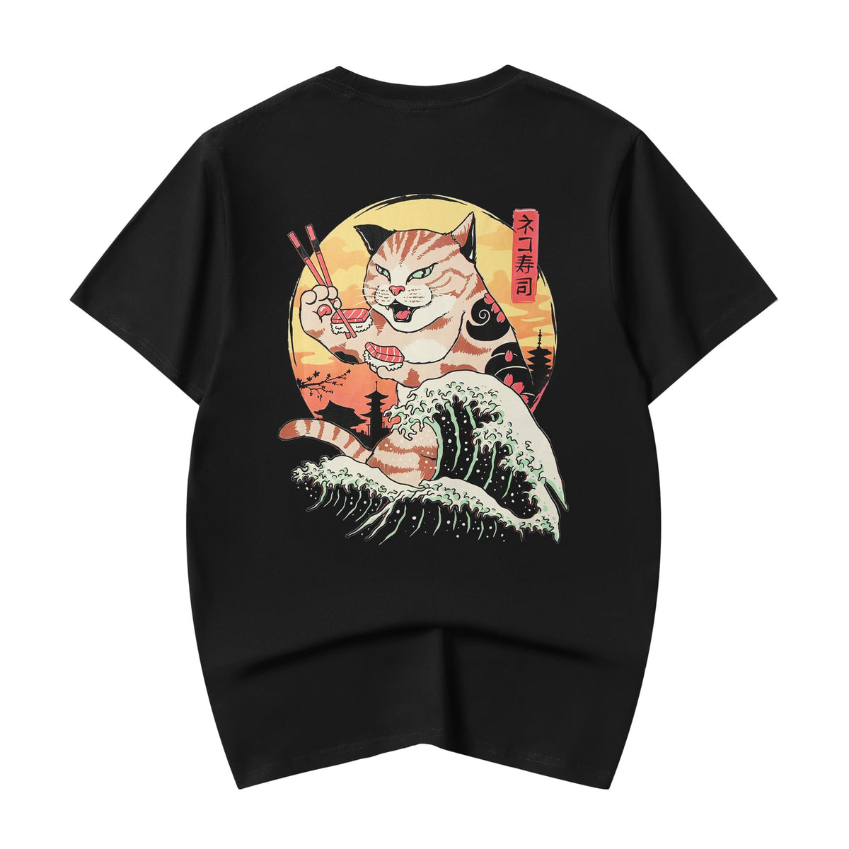 YeT013 Sushi Eating Cat Tee