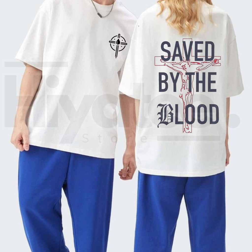 Saved By The Blood Graphic T-Shirt – Men's Breathable Christian Faith Tee