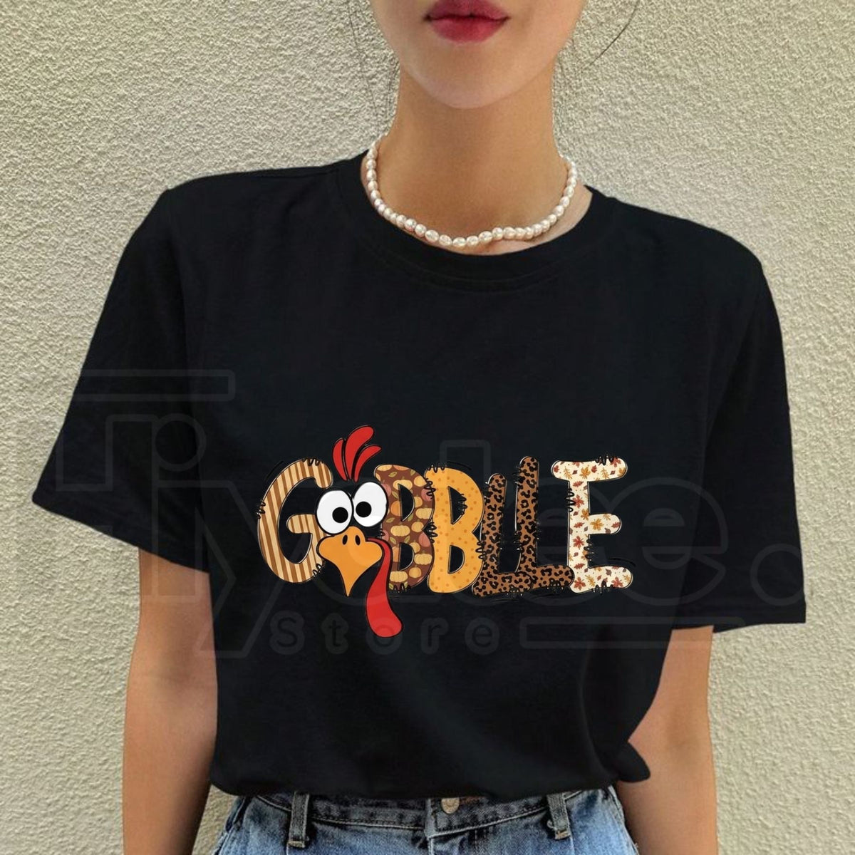 Cute Gobble Thanksgiving Turkey T-Shirt – Family Matching Fall Graphic Crewneck Tee