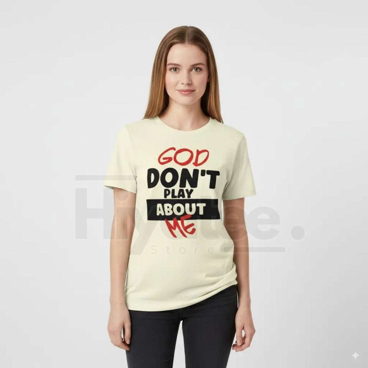 "God Don't Play About Me" Plus Size Trendy T-Shirt – Loose Cotton Inspirational Top