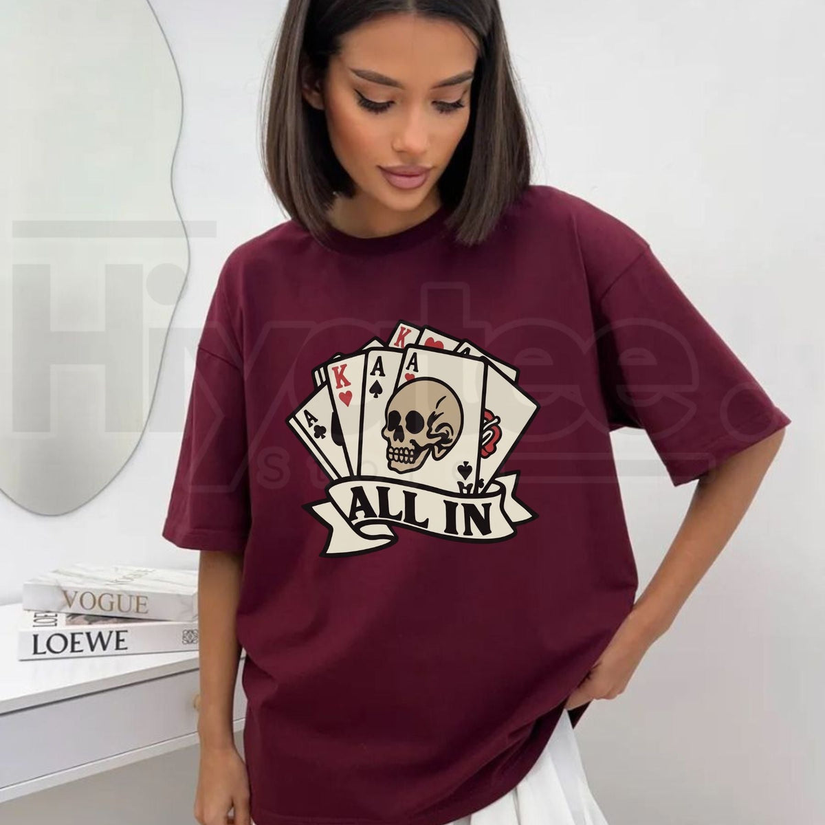 Vintage Tattoo ALL IN Poker Skull T-Shirt – Retro Gambler Streetwear Graphic Tee