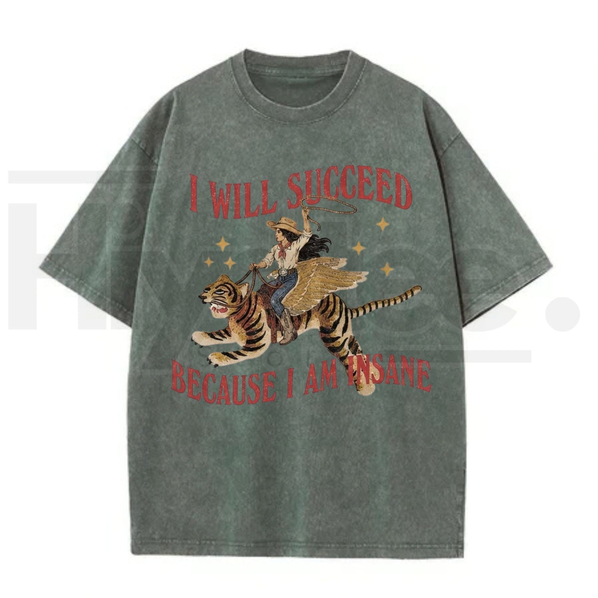 Vintage Acid Wash Surreal Winged Tiger Art Streetwear T-Shirt – Summer & Autumn Graphic Tee for Men & Women