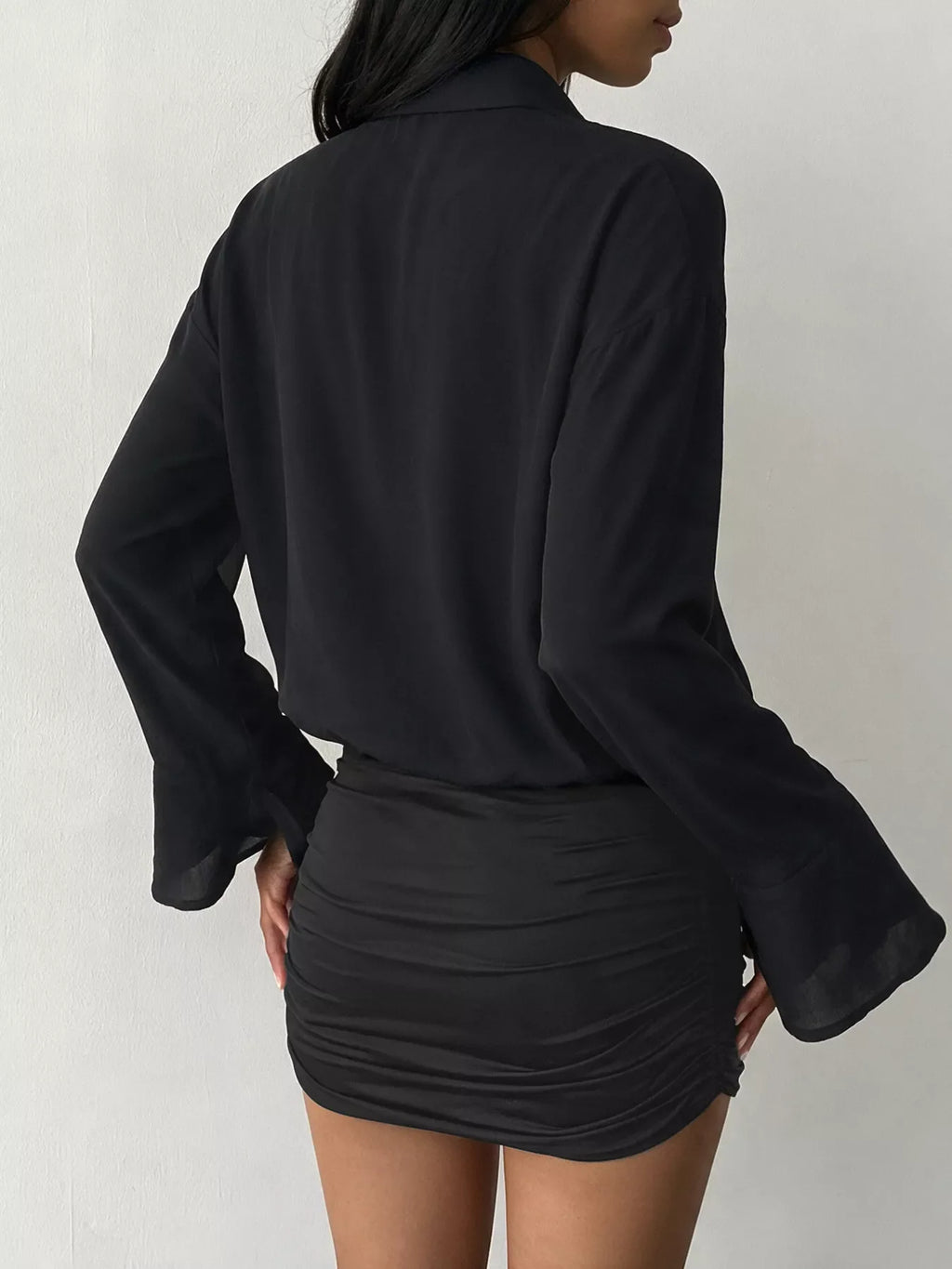 Button Front Flounce Sleeve Bodycon Shirt Dress