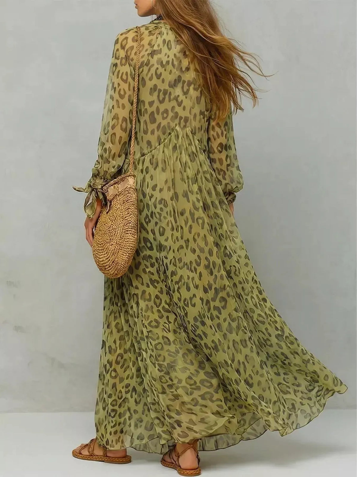 Full Size Leopard Print V-Neck Maxi Dress Plus Size