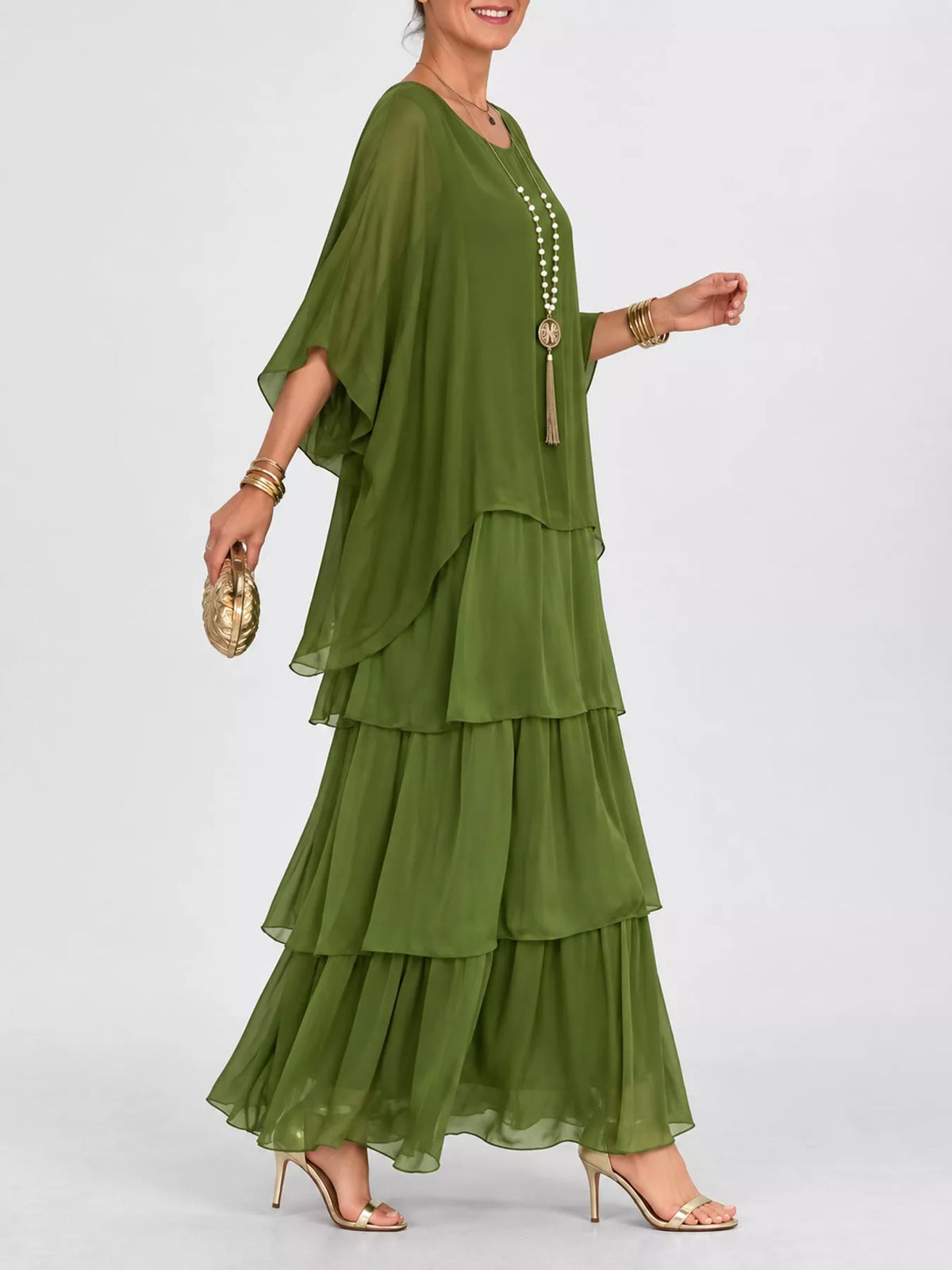 Full Size Layered Batwing Sleeve Maxi Dress Plus Size
