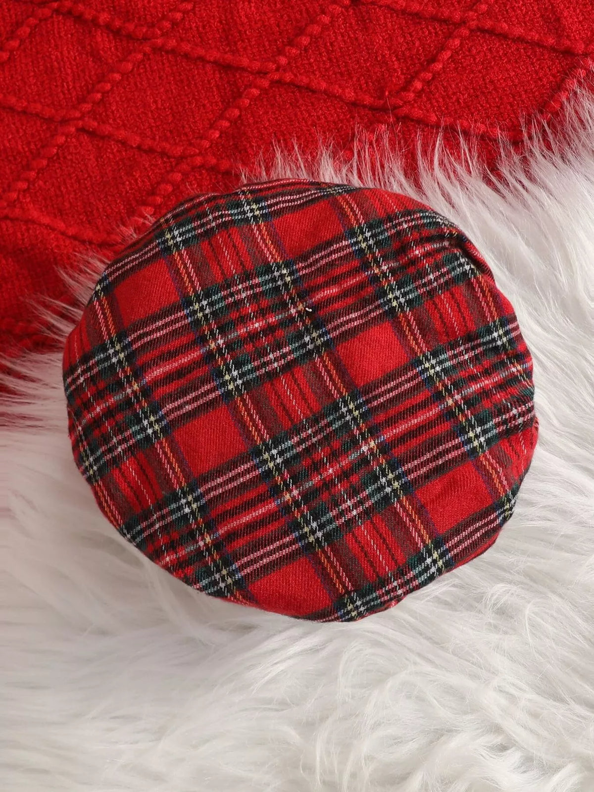 Children's Puff Sleeve Top and Plaid Skirt Set with Hat
