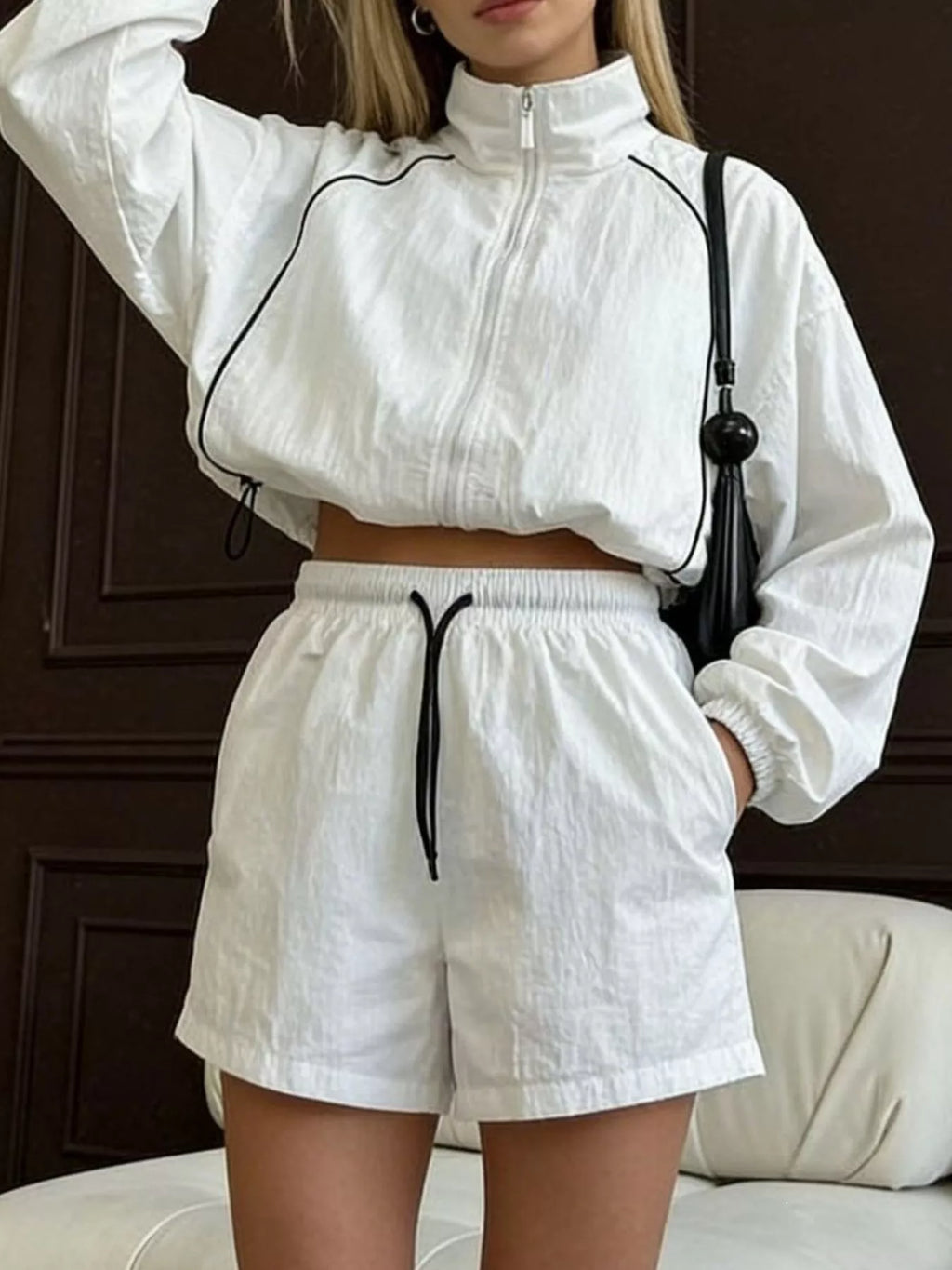 Zip-Up Jacket and Shorts Two-Piece Set