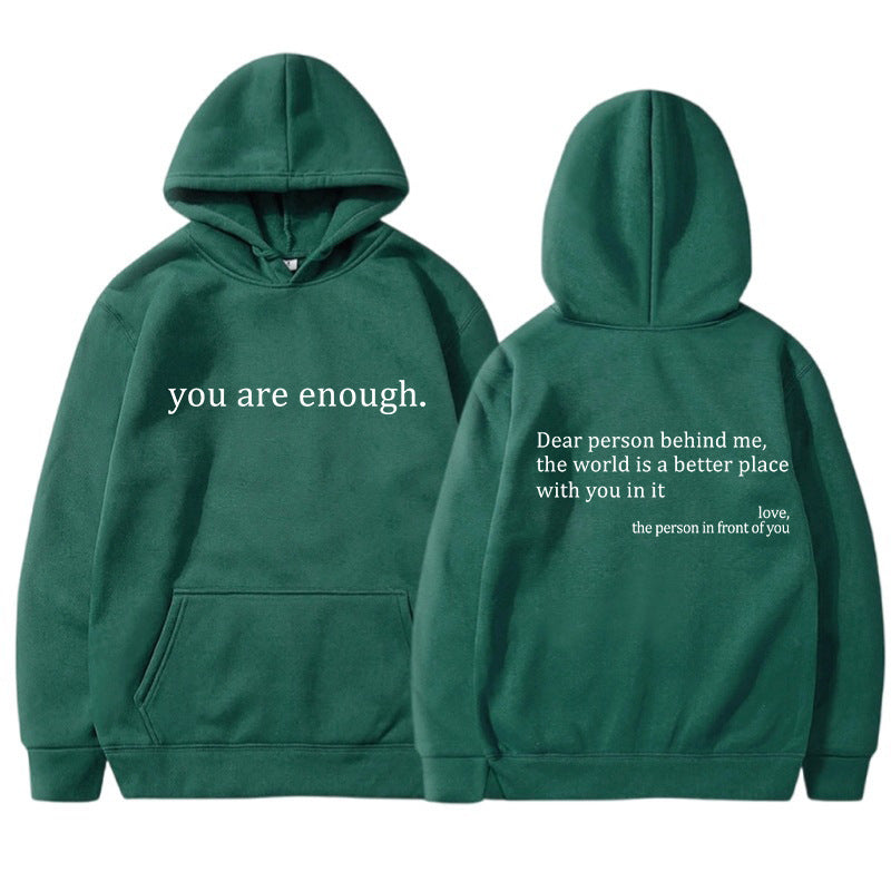 Womens Letter-Print Pocket Drawstring Hoodie With Fleece Lining