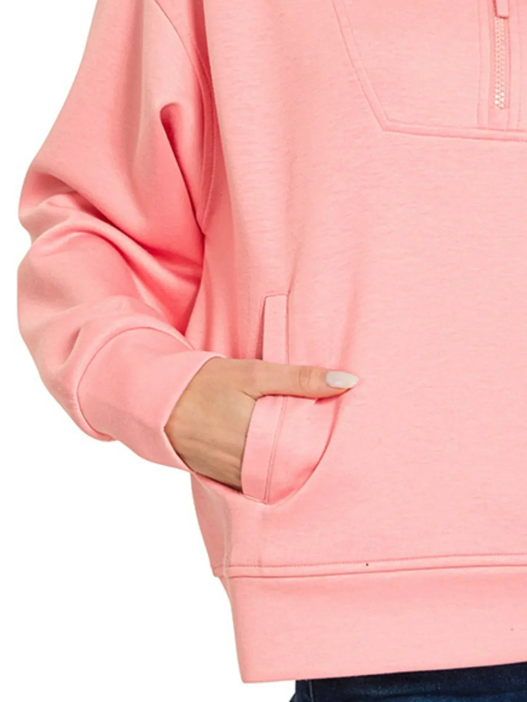 Zenana Scuba Half Zip Sweatshirt with Pockets