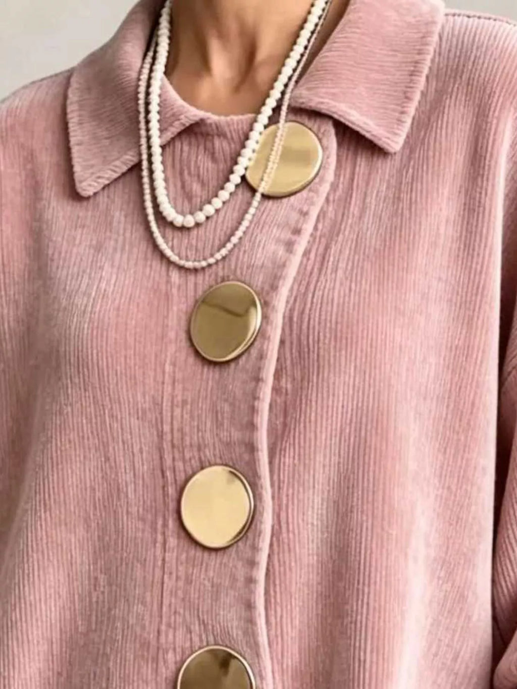 Full Size Ribbed Knit Gold Buttons Cardigan Plus Size