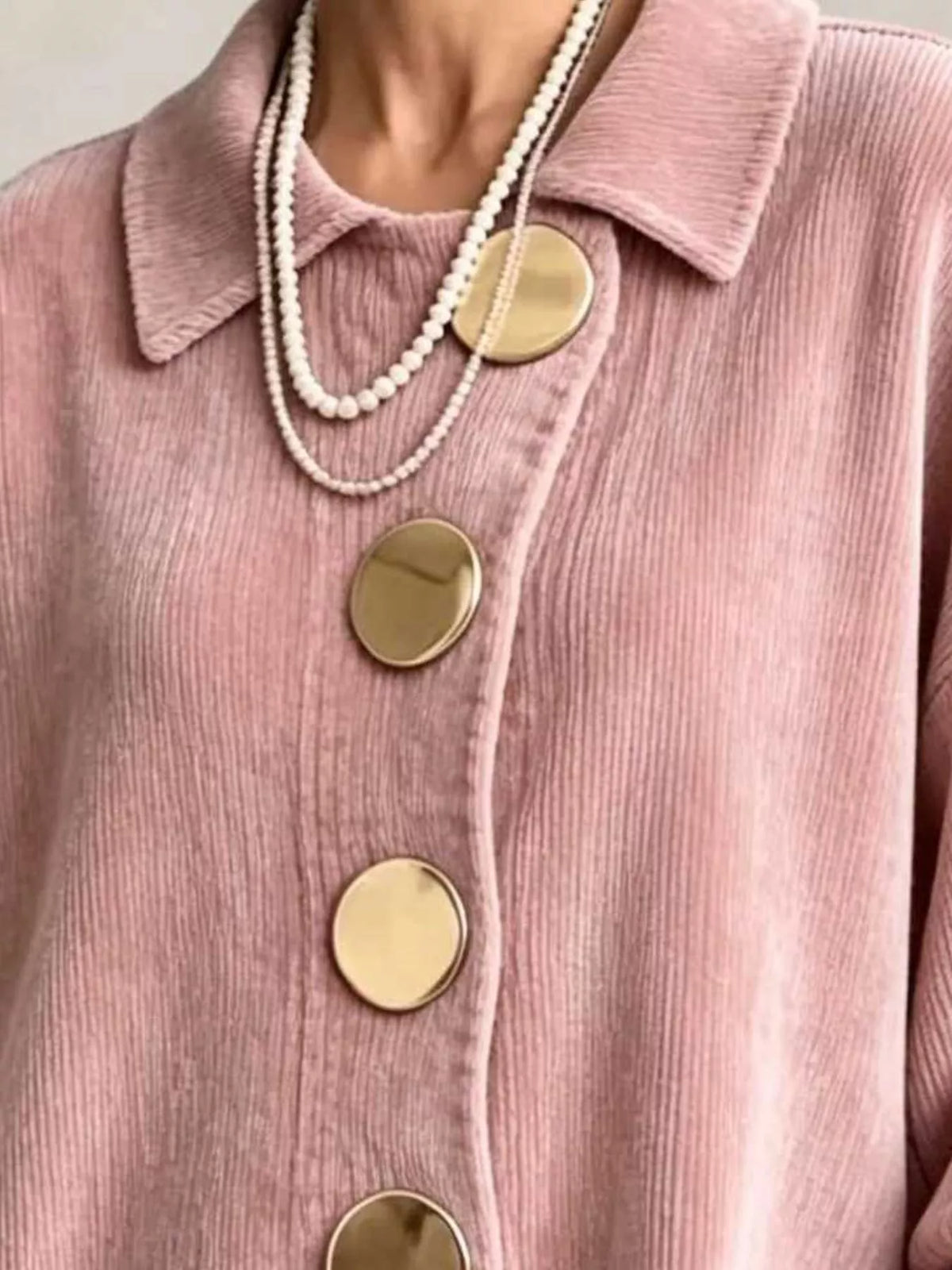 Full Size Ribbed Knit Gold Buttons Cardigan Plus Size
