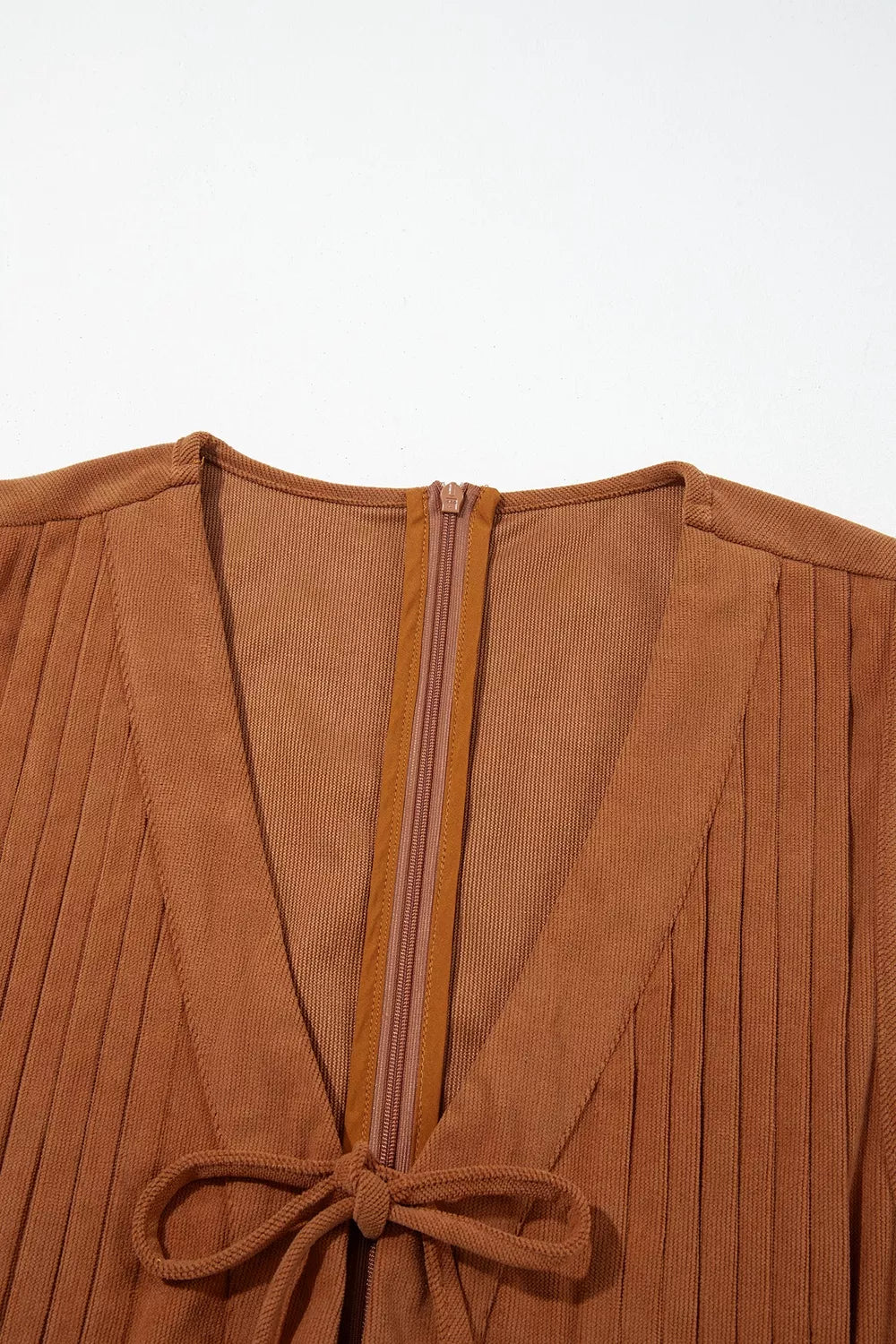 Solid Color Tie V Neck Sleeveless Corduroy Romper