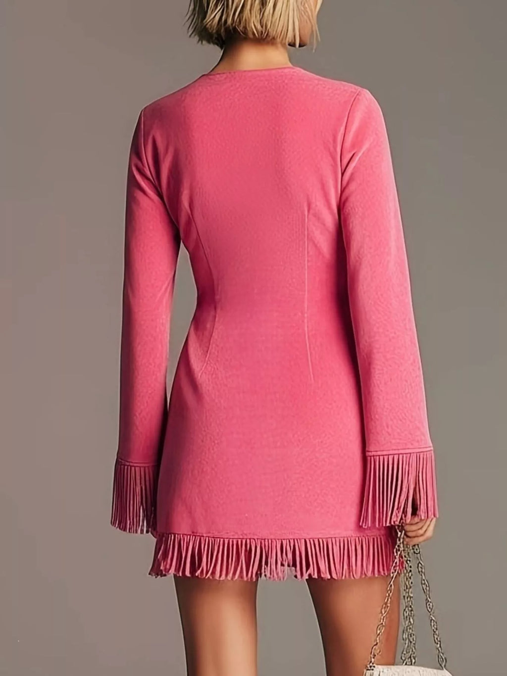 Boho Chic Fringed Suede V-Neck Mini Dress