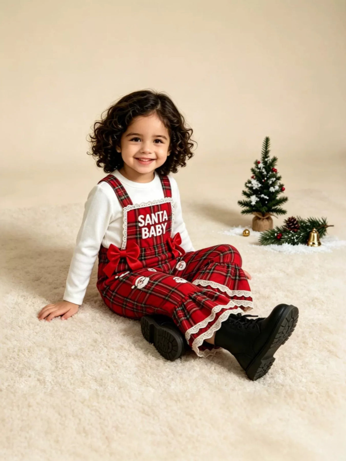 Children's Santa Baby Plaid Ruffle Jumpsuit