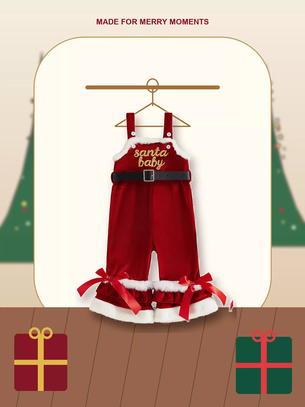 Children's Santa Baby Velvet Christmas Overalls