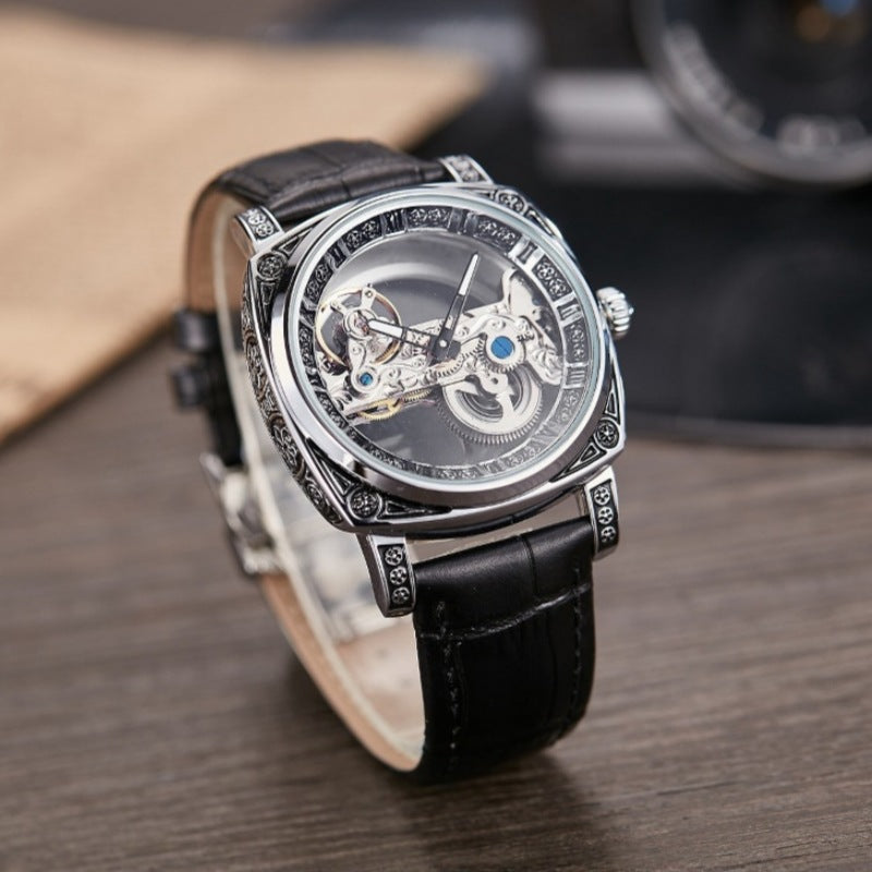 Relief-embossed Vintage Luminous Self-winding Mechanical Watch
