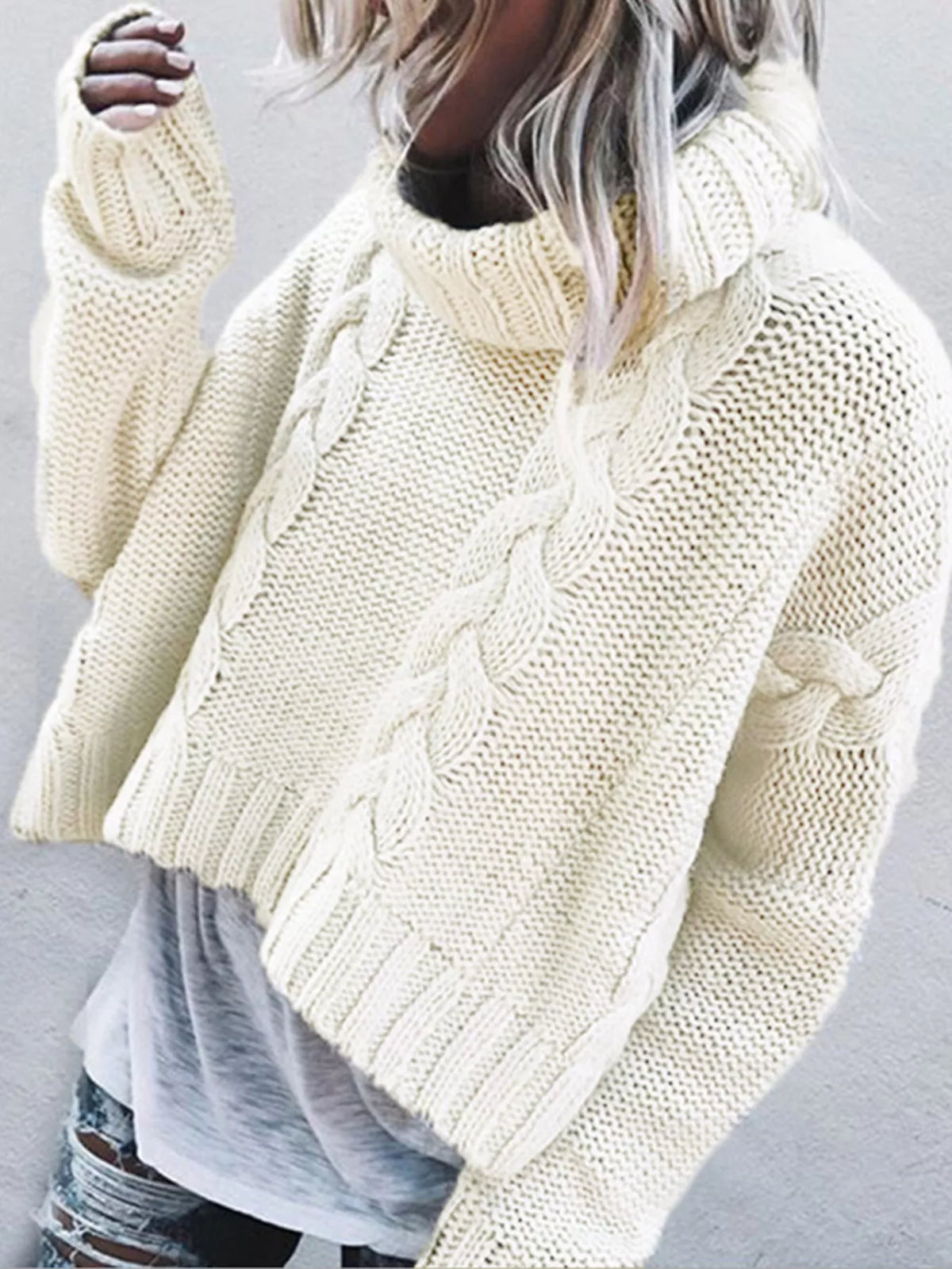 Cable-Knit Turtleneck Sweater