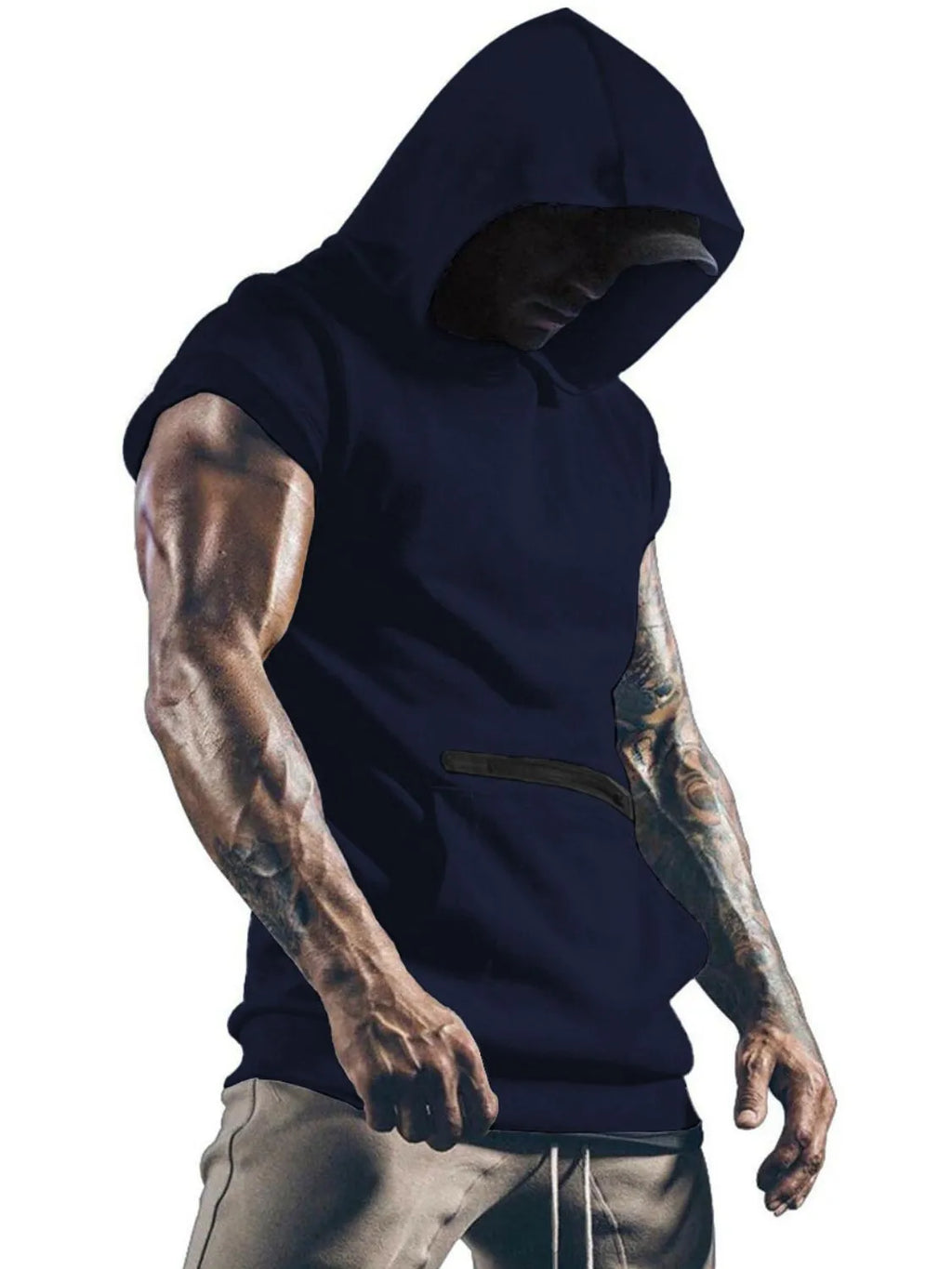 Men's Plus Size Kangaroo Pocket Hooded Tank
