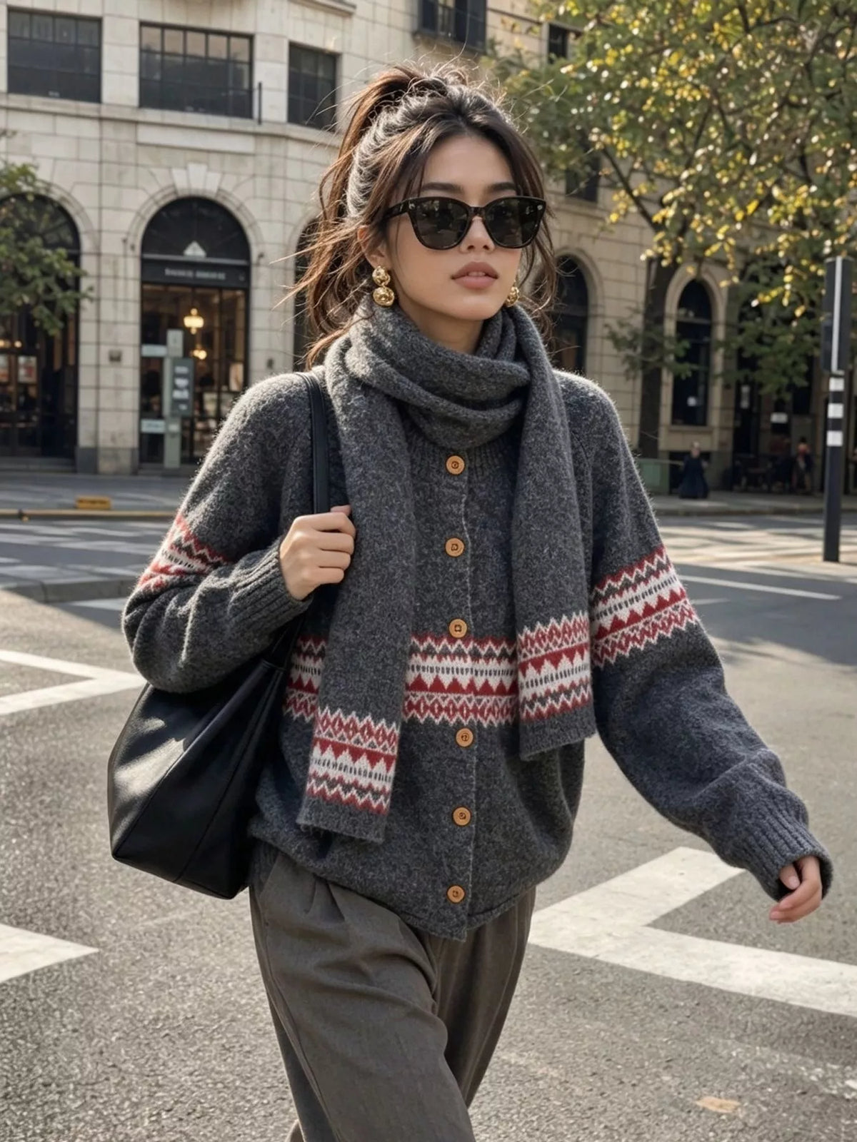 Geometric Button Down Knit Cardigan