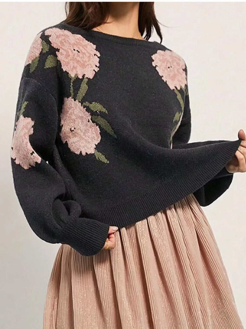Floral Pattern Dropped Shoulder Sweater