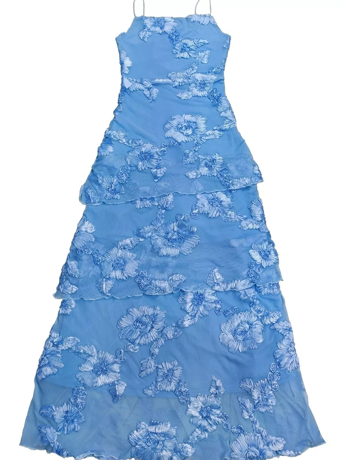Floral Applique Tiered Maxi Dress with Lace Up Detail
