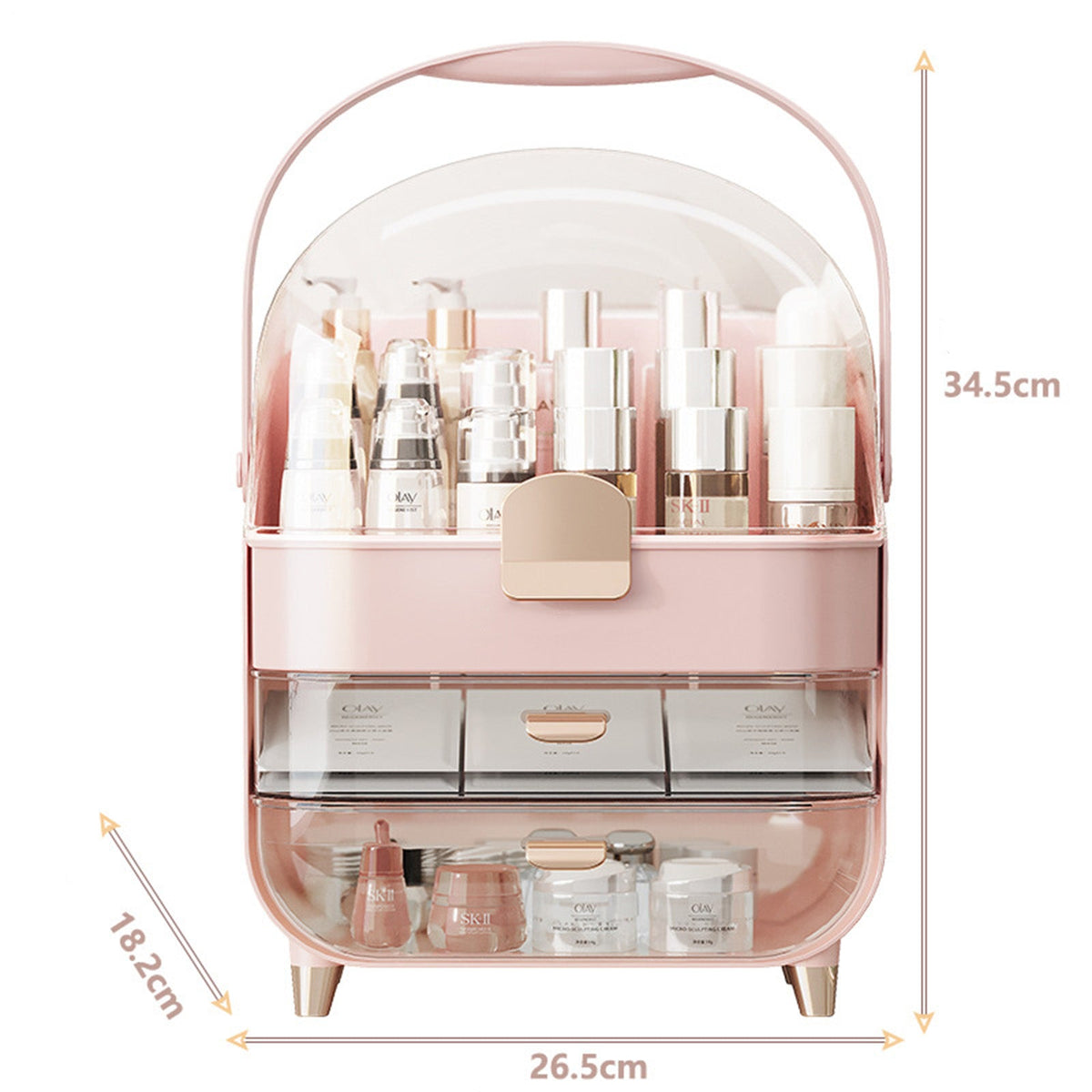 Makeup Organizer With Skincare Holder - Acrylic Cosmetic Storage Box, 4 Colors - Vanity & Bathroom Counter Organizer - Perfect Teen Girl Gift