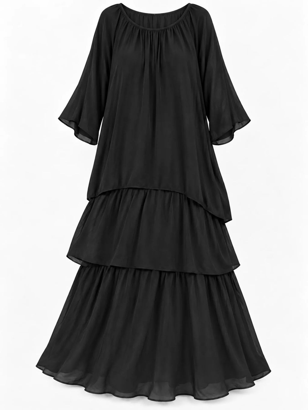 Full Size Layered Batwing Sleeve Maxi Dress Plus Size