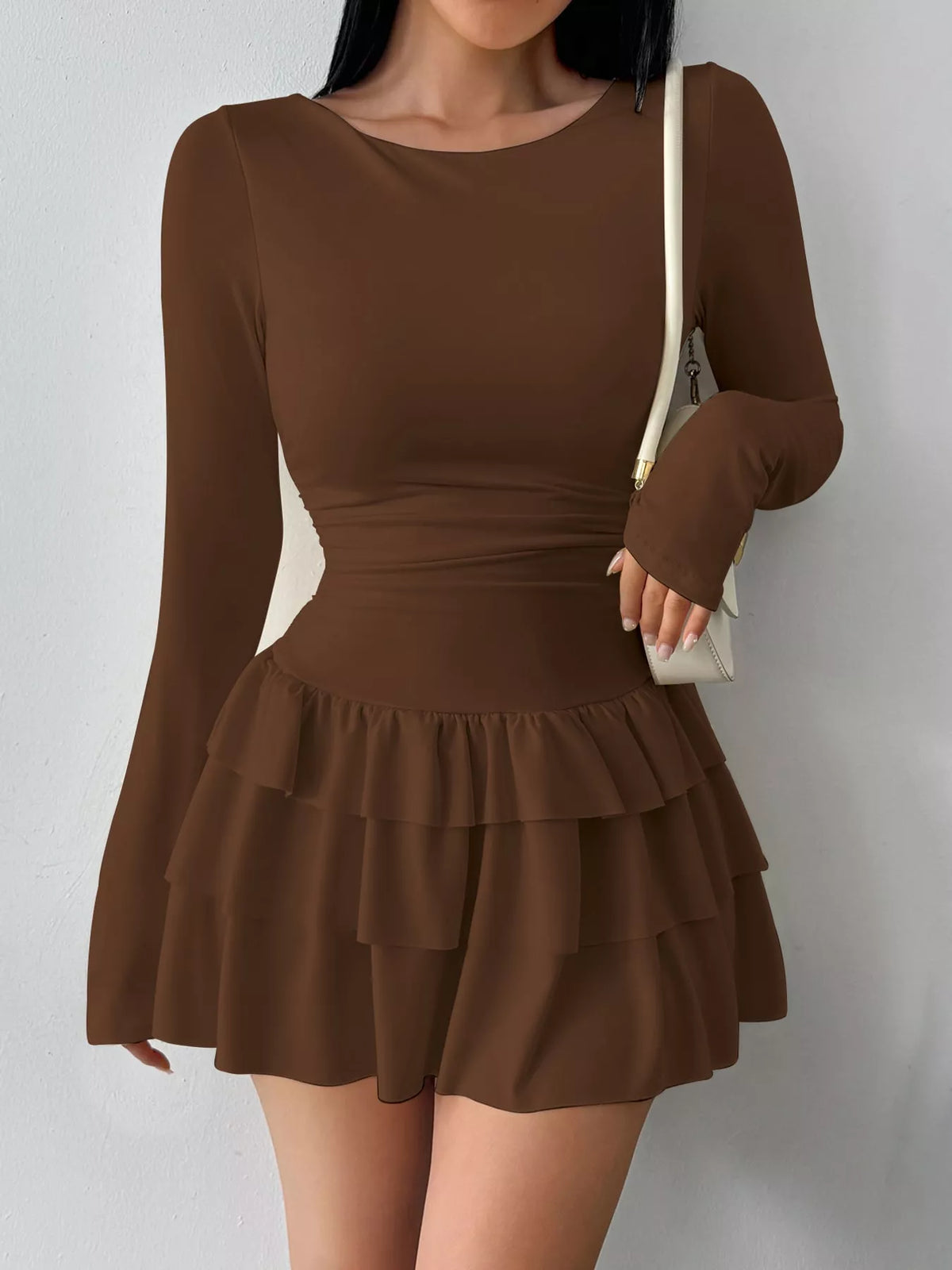 Layered Ruffle Long Sleeve Mini Dress