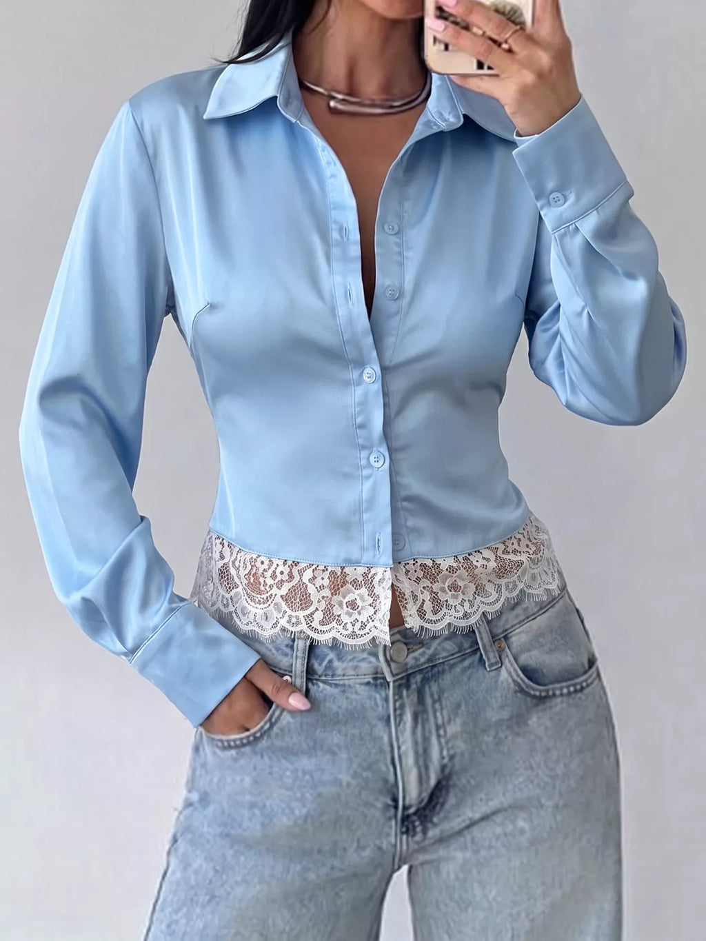 Lace Hem Button Up Shirt